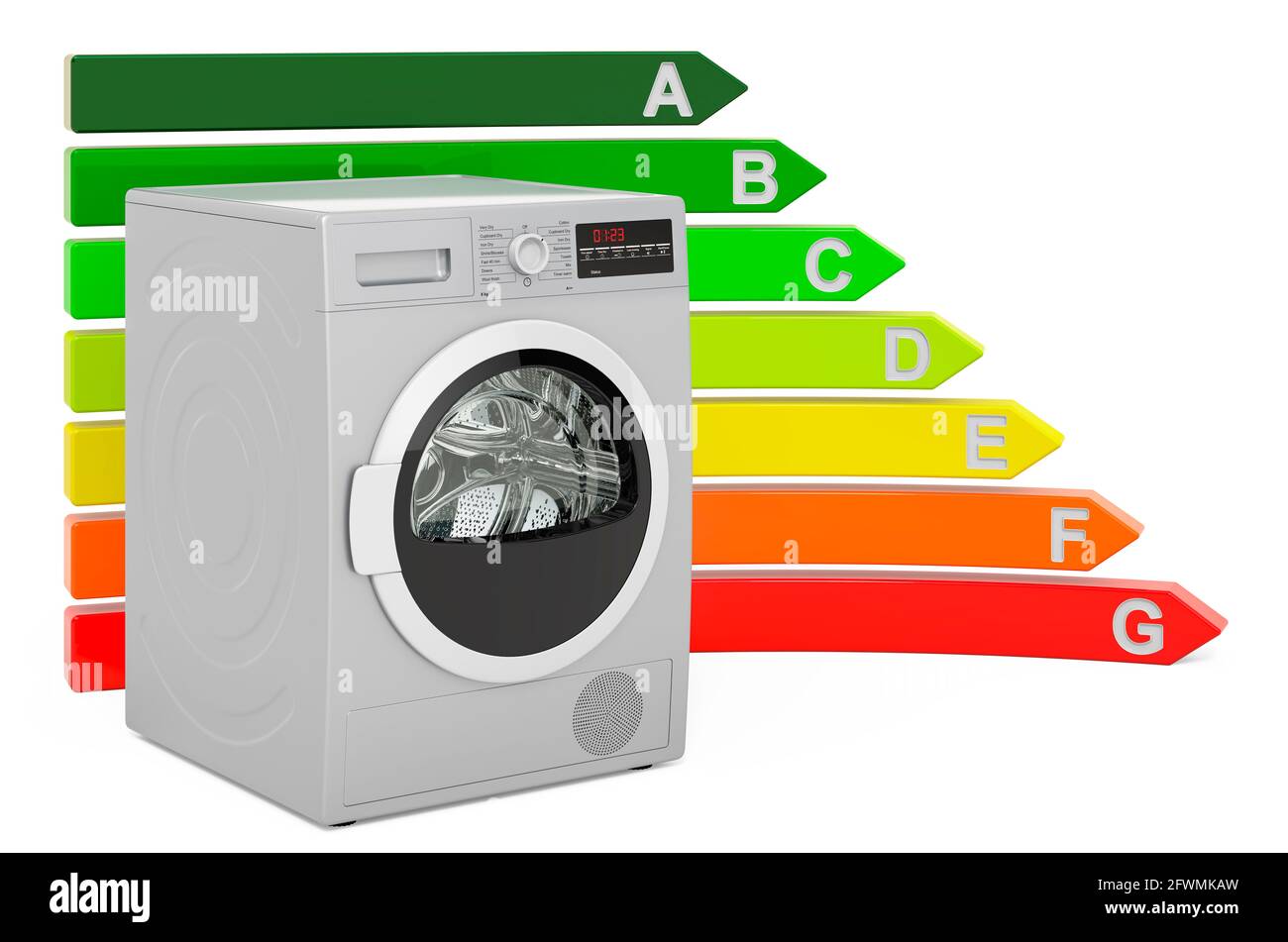 geweer Inspireren opvolger Clothes dryer with energy efficiency chart, 3D rendering isolated on white  background Stock Photo - Alamy