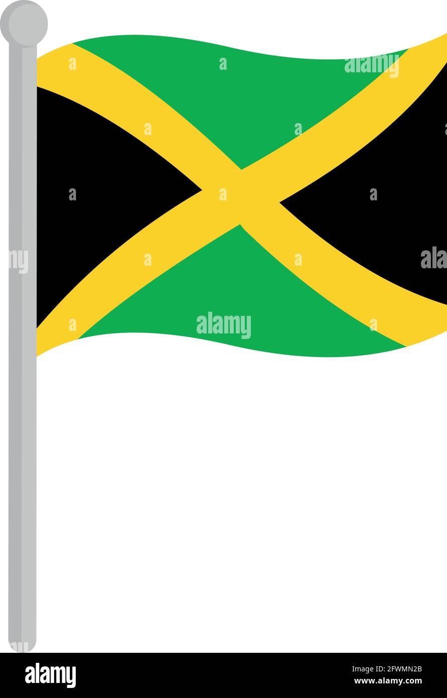 Vector illustration of the flag of Jamaica on a pole Stock Vector