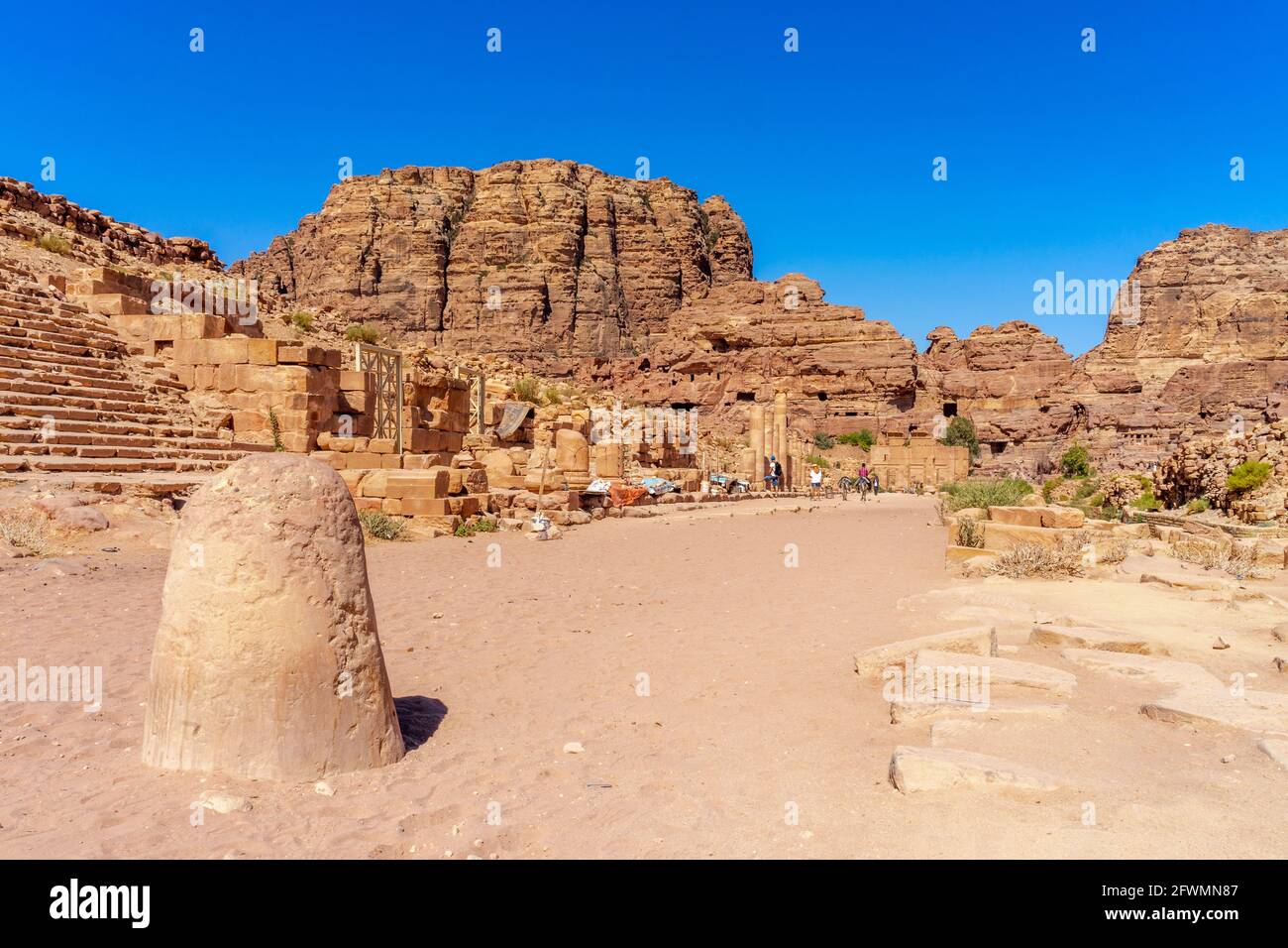 Colonnaded Street, main shopping street of ancient Petra, now archaeological site in Jordan, Middle East Stock Photo