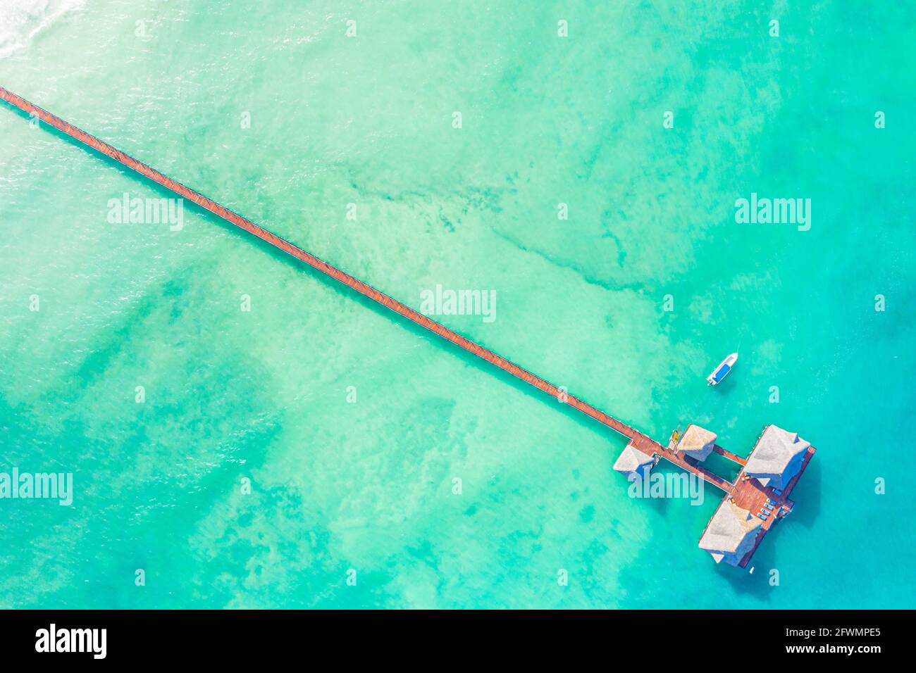Aerial top down view from drone of a luxurious tropical island p Stock Photo