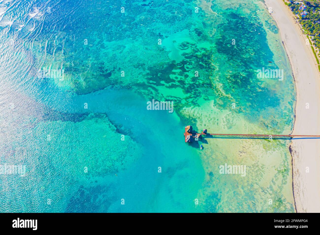 Aerial view of Maldives island, luxury water villas resort and w Stock Photo