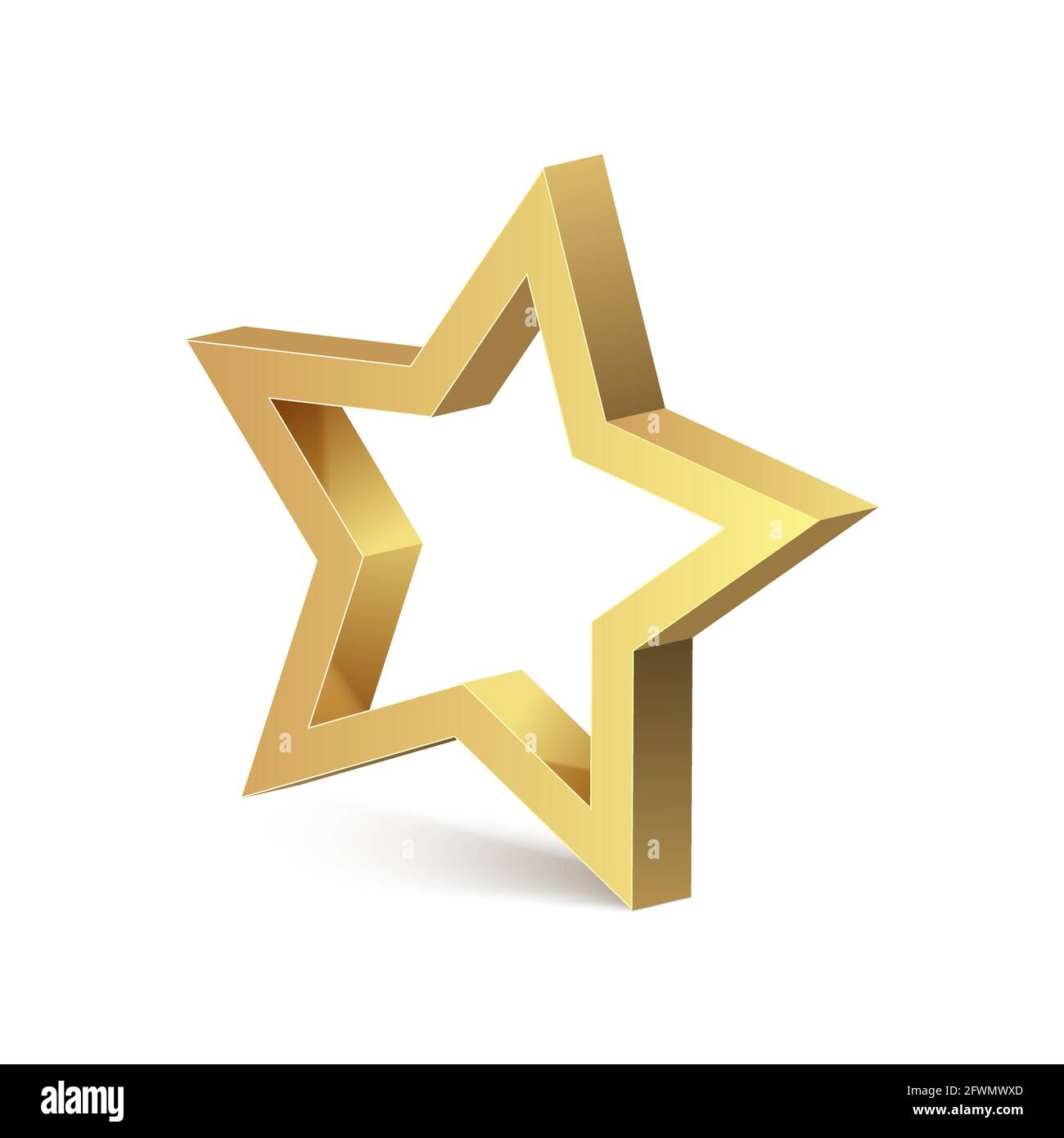 Golden 3d star isolated object medal decoration. Golden star metal vector design icon logo Stock Vector