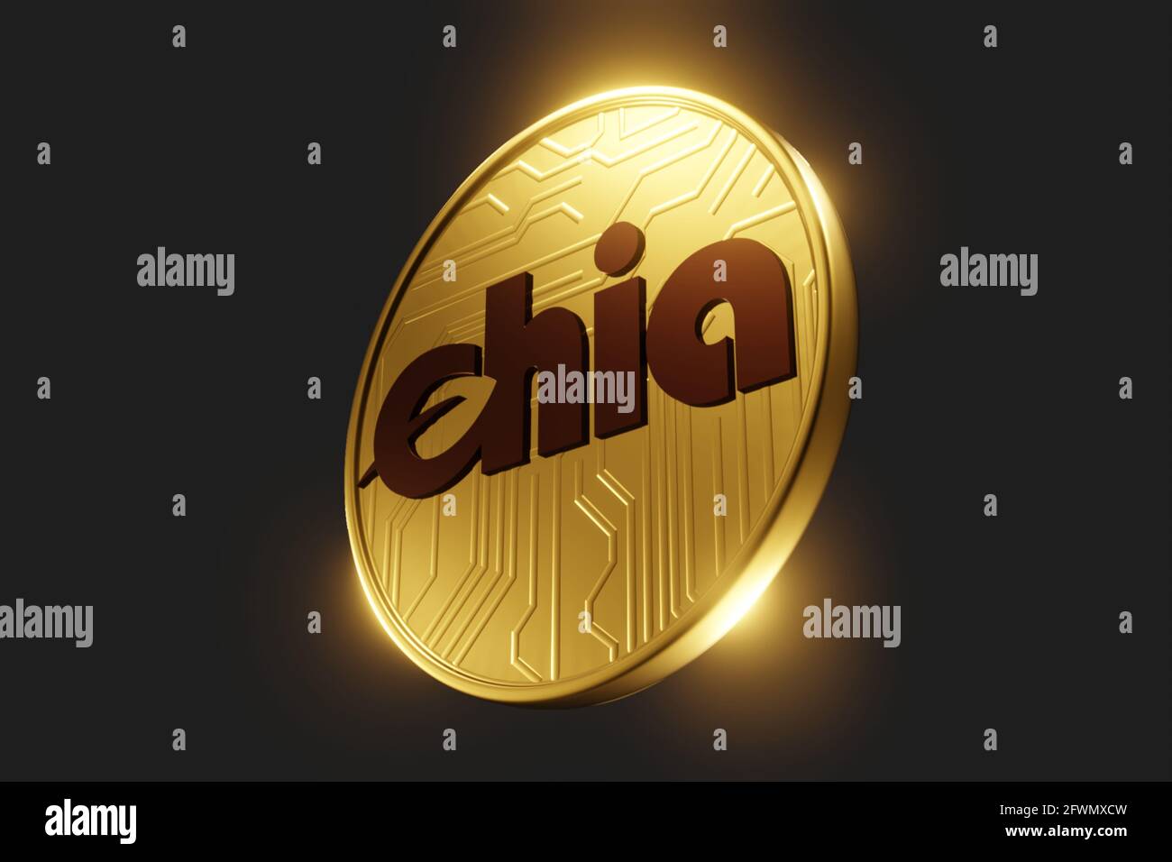 Golden chia coin isolated on black background. Chia eco crypto currency. 3D  rendering Stock Photo - Alamy