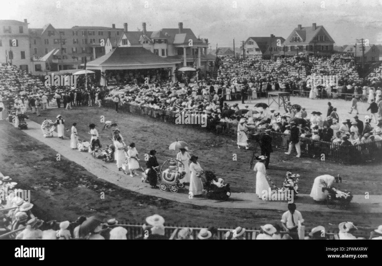 Asbury Park, New Jersey, baby parade with general scene in court, circa