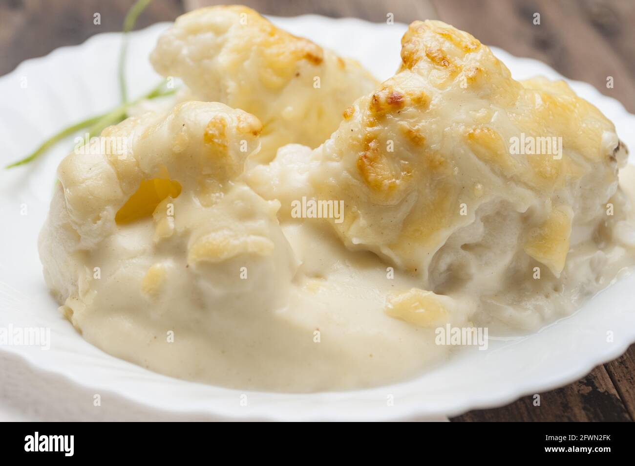 Baked cauliflower with bechamel gratin Stock Photo Alamy
