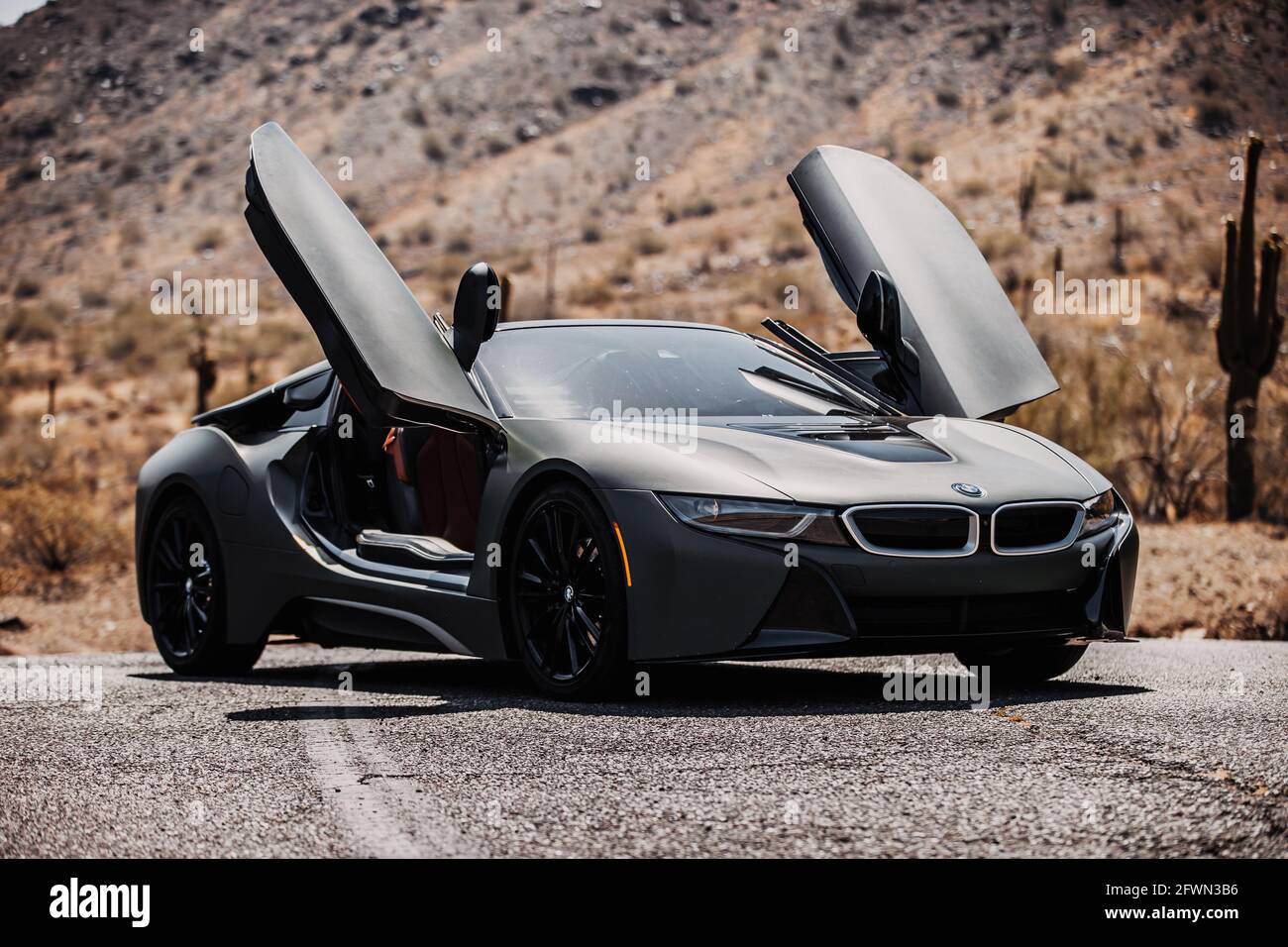 BMW i8 Roadster with matte green wrap Stock Photo - Alamy
