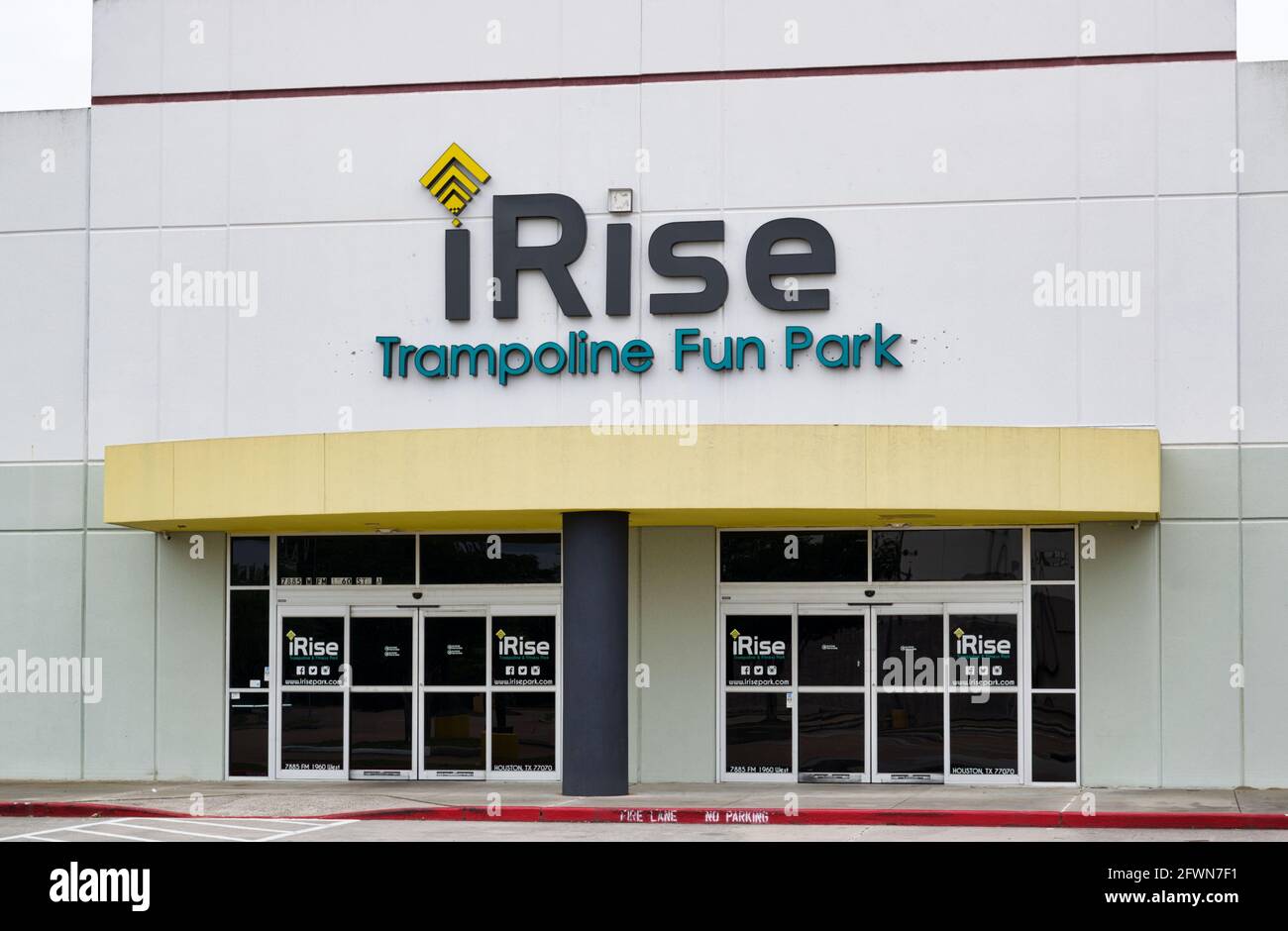 Houston, Texas USA 05-14-2021: iRise Trampoline Fun Park exterior in Houston, TX. Recreation center for kids and adults, popular for parties. Stock Photo