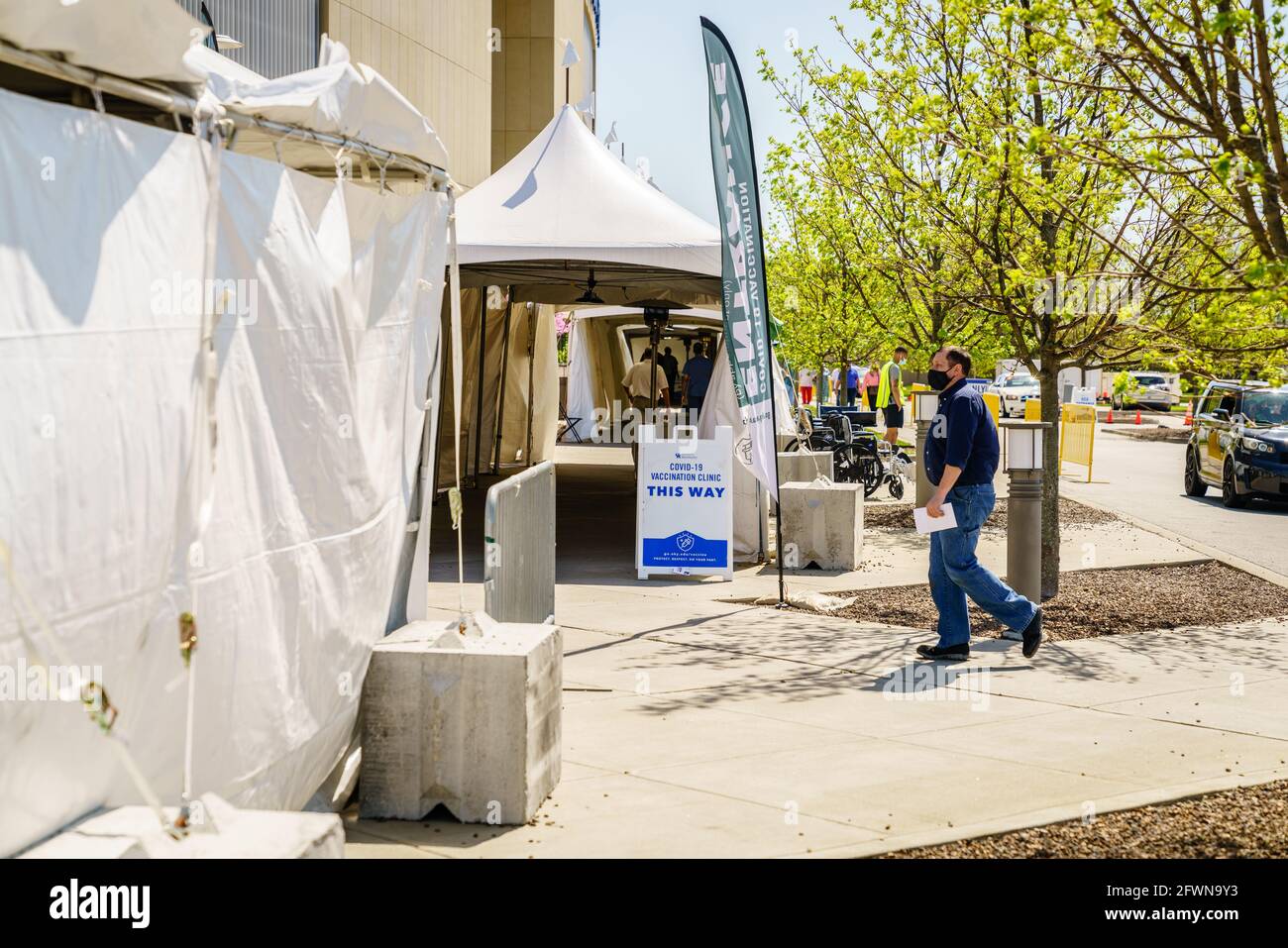 Lexington, Kentucky, April 9, 2021 Entrance to the University of Kentucky vaccination center at