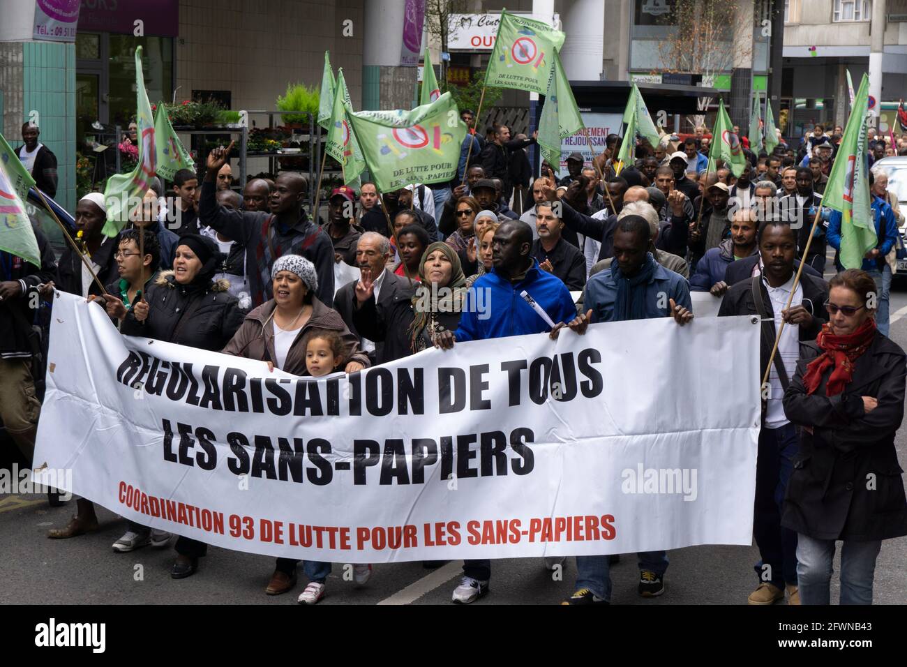 Paris, France. Public demonstration supporting refugees without documents Stock Photo