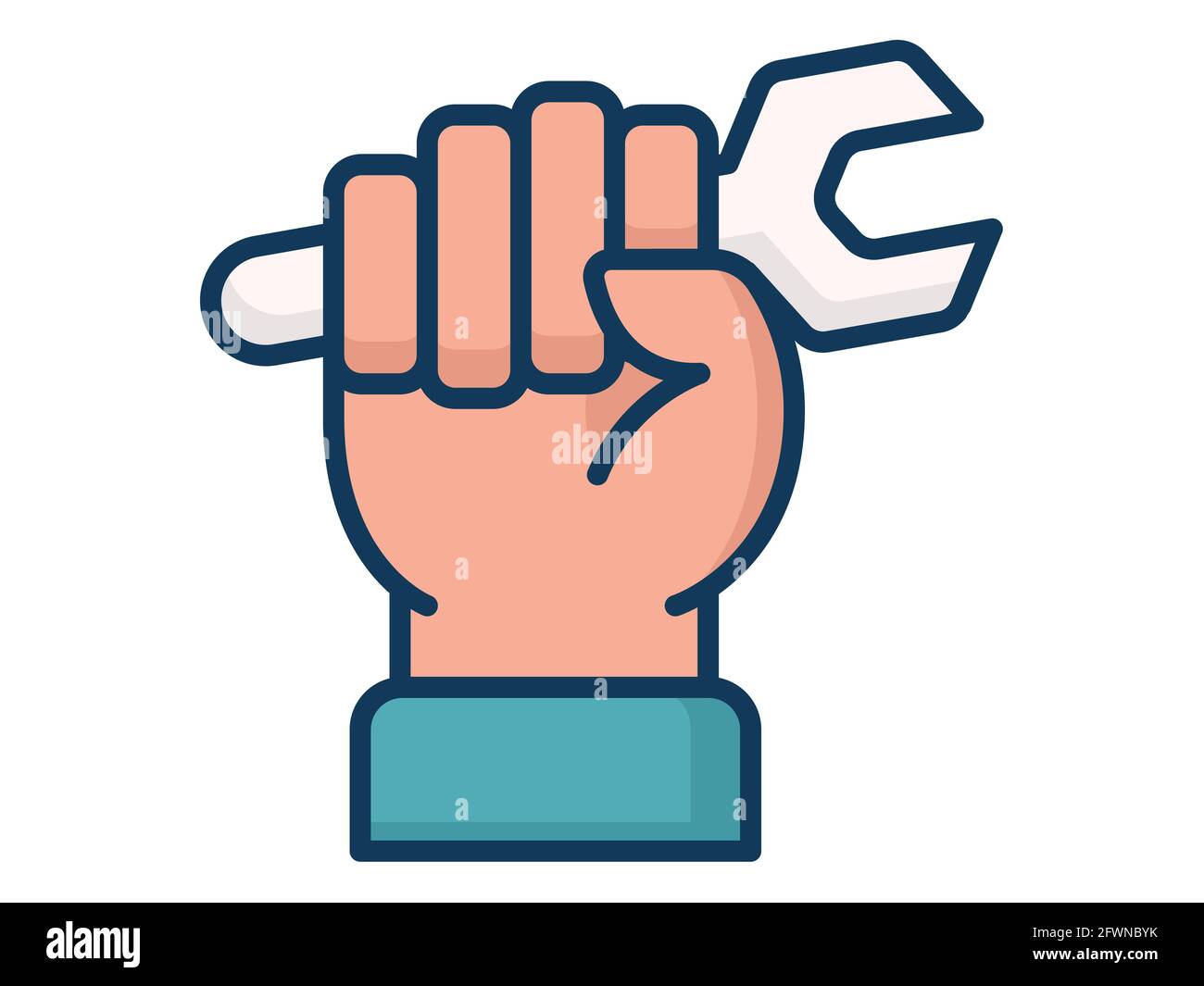 labour hand wrench single isolated icon with filled line style vector ...