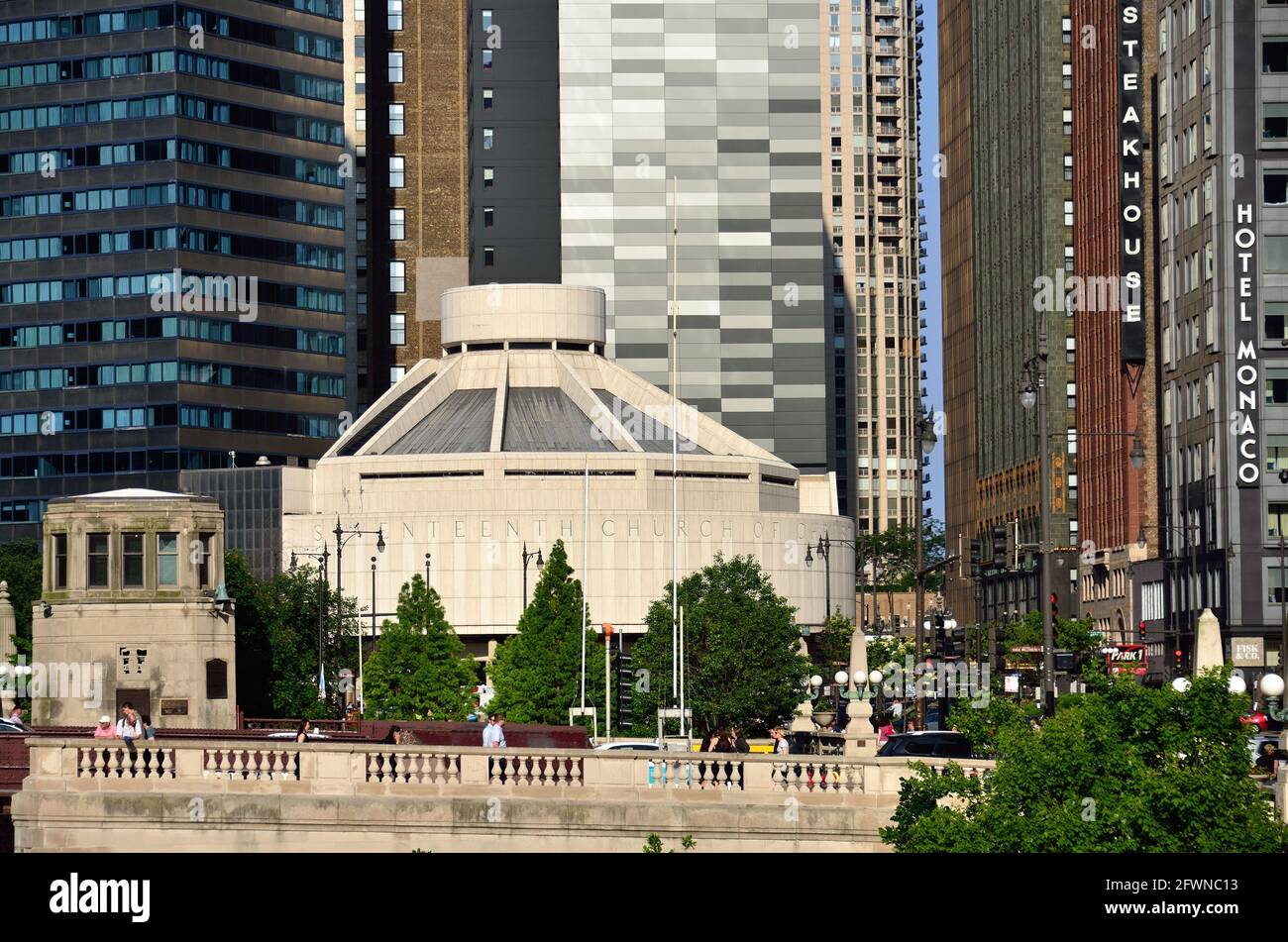 Chicago, Illinois, USA. The Seventeenth Church of Christ in downtown Chicago was built in 1968. Stock Photo