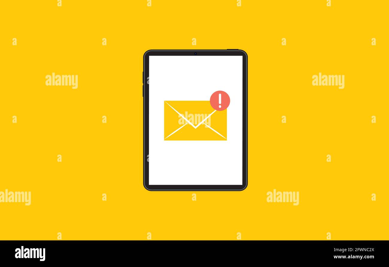 Tablet with email envelope. Tablet and document on screen. Flat style vector illustration. Stock Vector