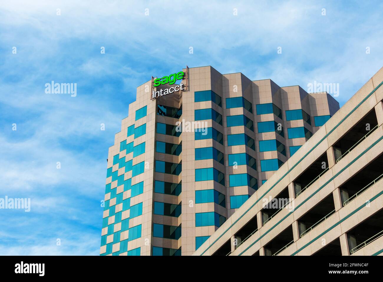Sage Intacct headquarters skyscraper. Sage Intacct is a provider of