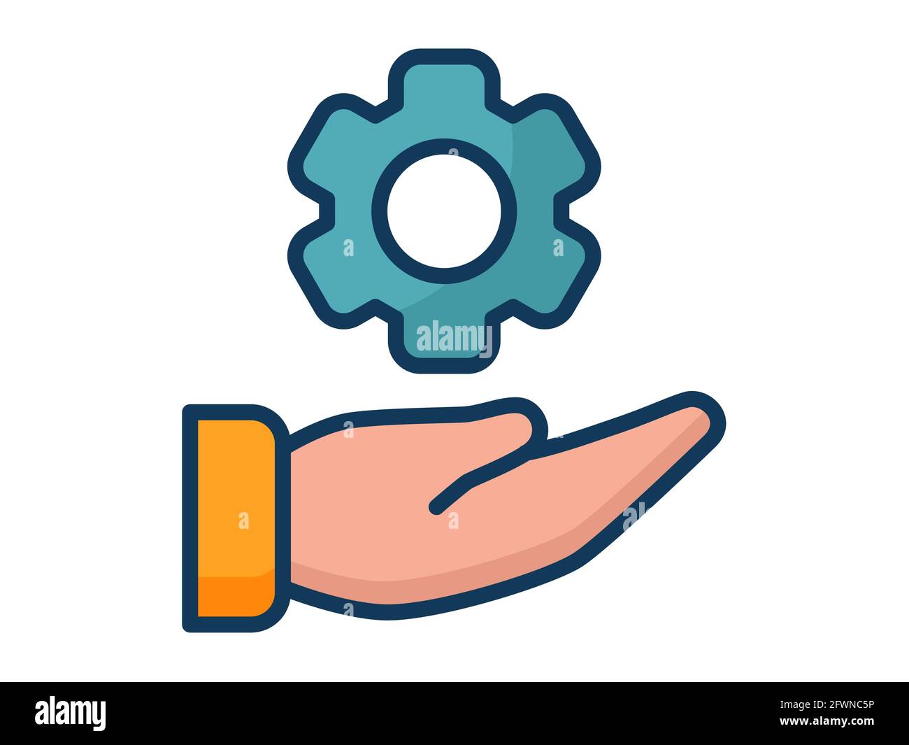 hand gear single isolated icon with filled line style vector ...