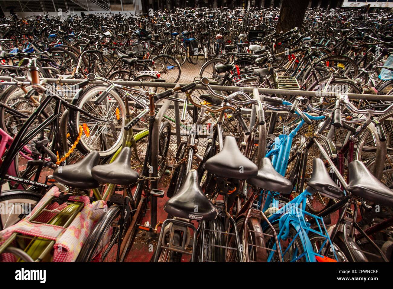 amsterdam commuter train station parking lot showing bicycle healthy