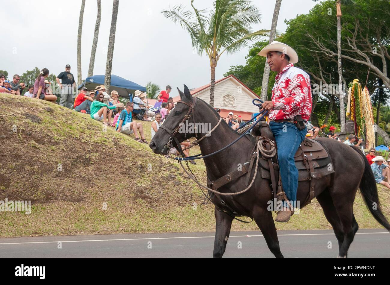 A Paniolo Rides in the King Kamehameha Day Parade in Kapa'au, North