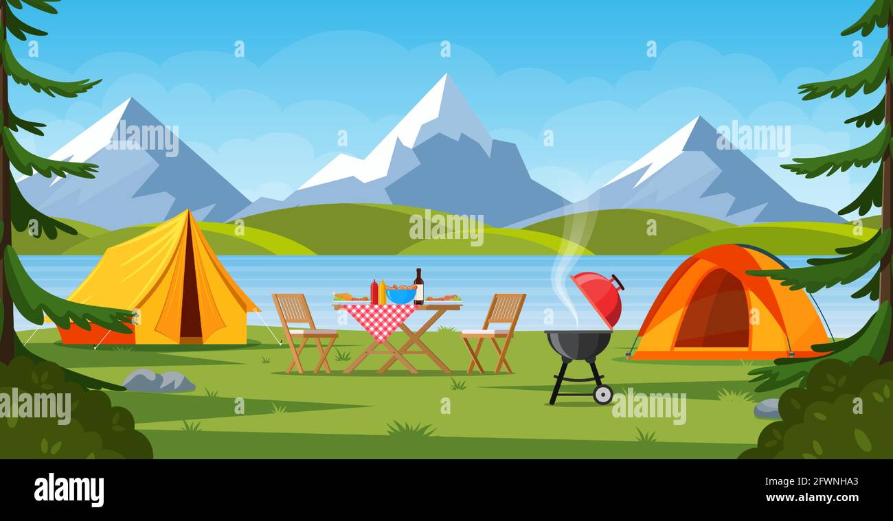 Cartoon tourist camp Stock Vector Image & Art - Alamy