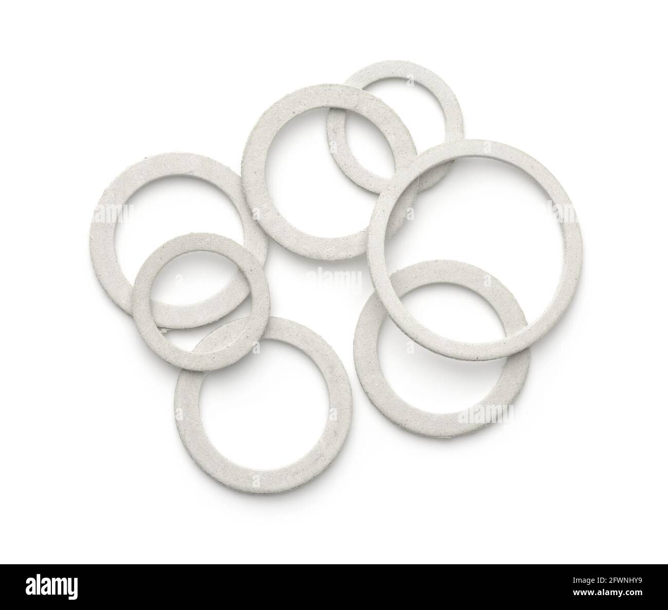 Top view of various paronite gaskets isolated on white Stock Photo
