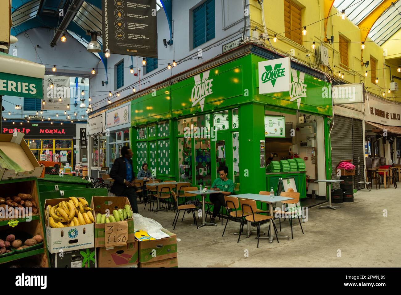 Brixton, London May 2021 Inside Brixton Village which is part of