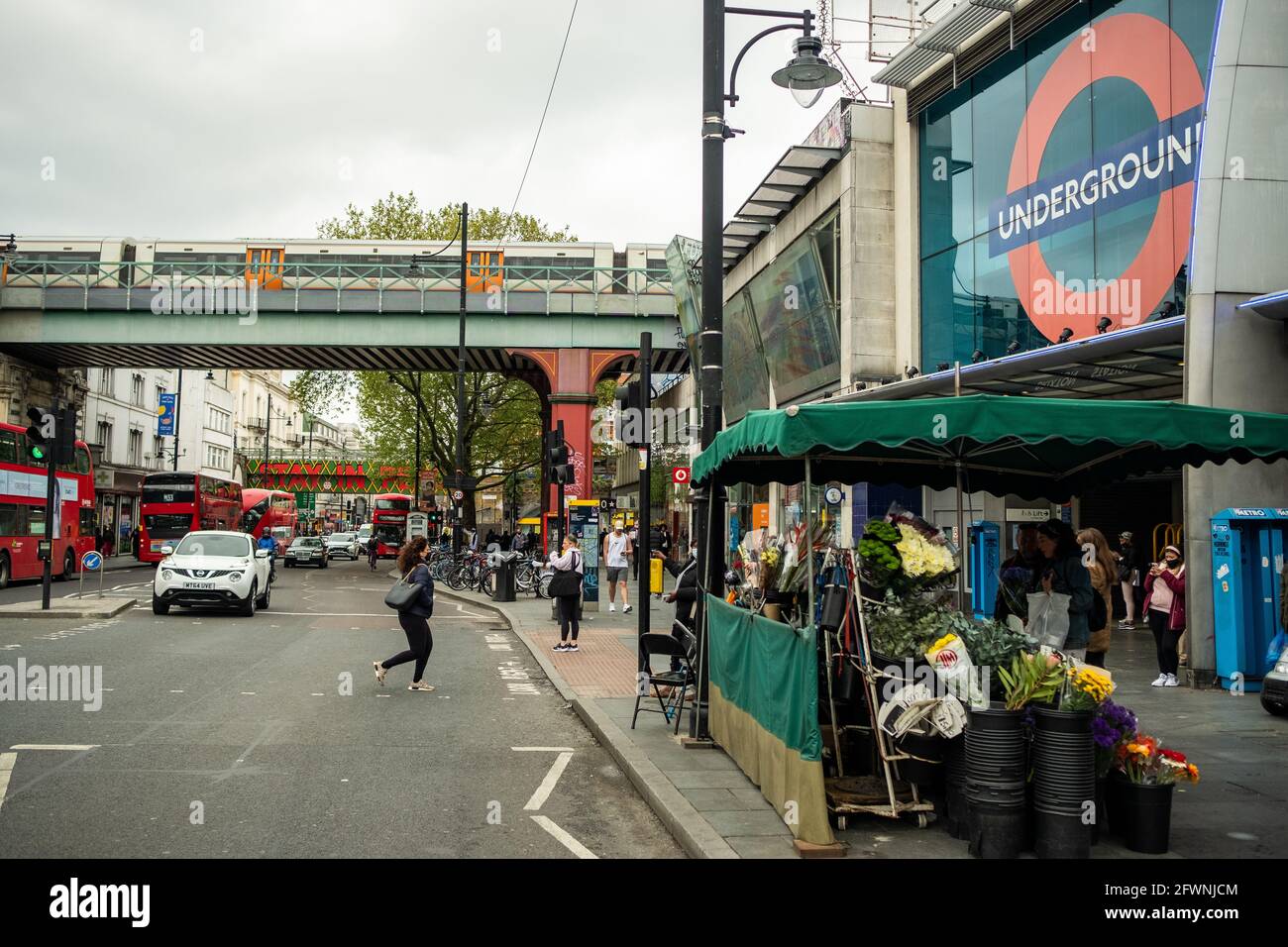 Brixton, London: May 2021: Brixton Road street scene, major high street and through-road in Brixton, south west London Stock Photo