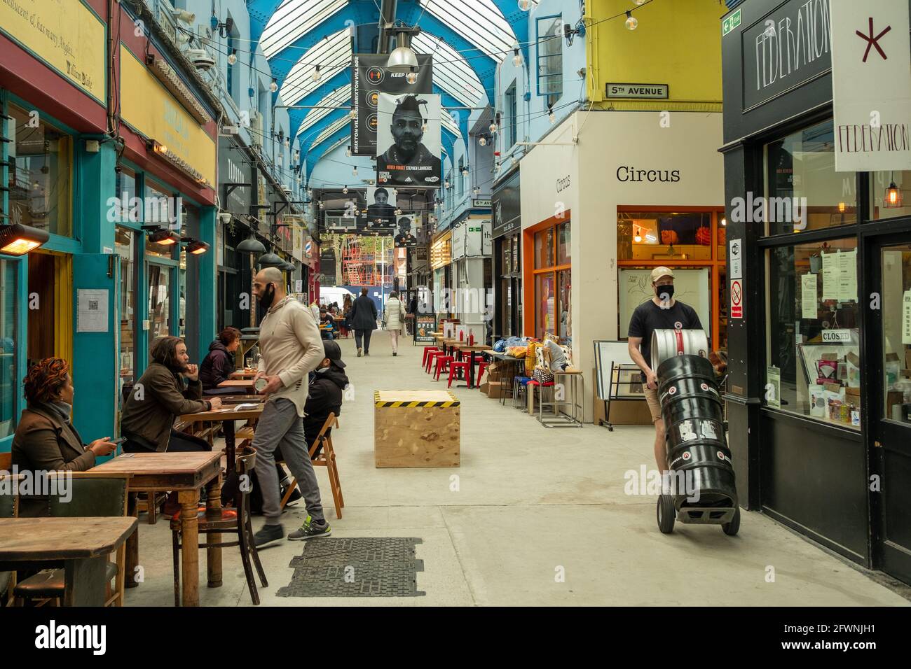 Brixton, London May 2021 Inside Brixton Village which is part of