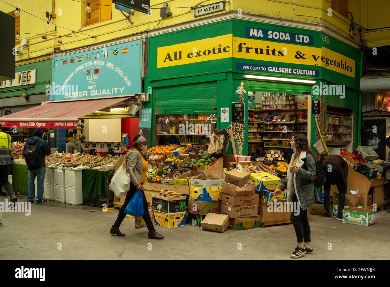 Brixton, London May 2021 Inside Brixton Village which is part of