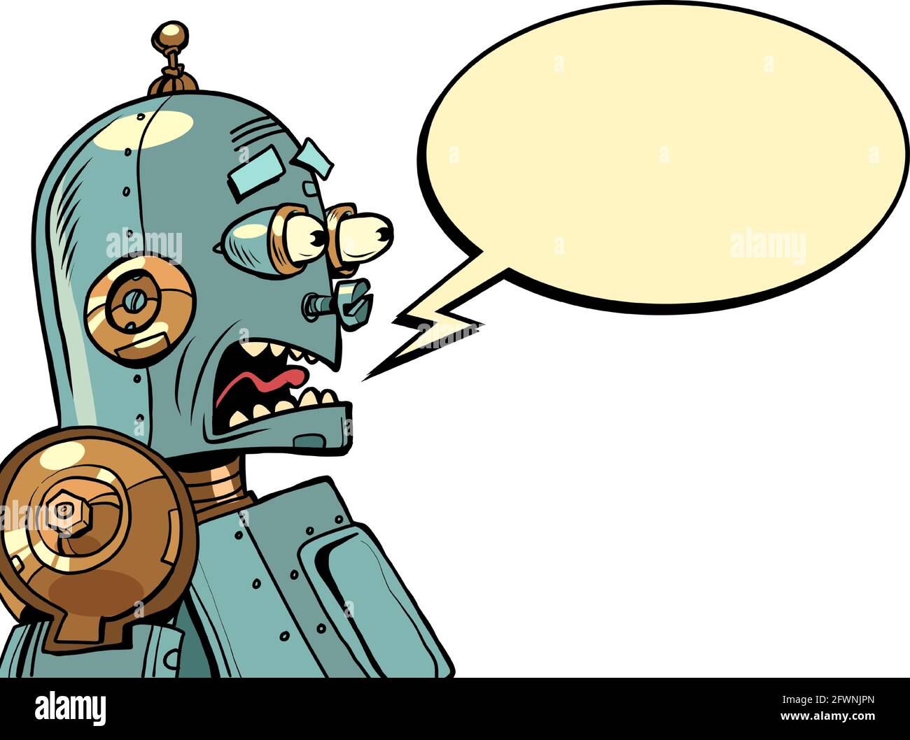 the retro robot screams in fear. Emotions artificial intelligence Stock Vector