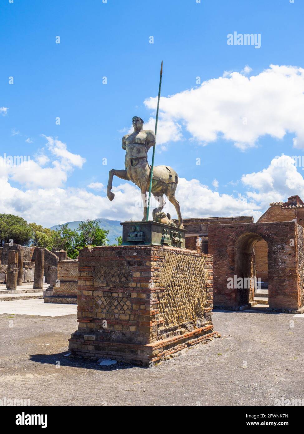 Centaur statue of the Polish sculptor Igor Mitoraj at Pompei Forum - Pompeii archaeological site, Italy Stock Photo