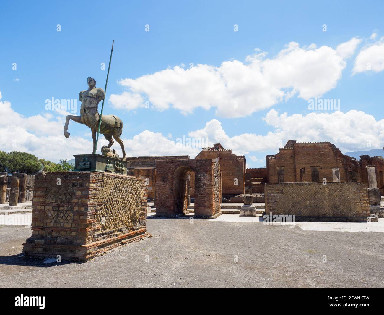 Centaur statue of the Polish sculptor Igor Mitoraj at Pompei Forum - Pompeii archaeological site, Italy Stock Photo