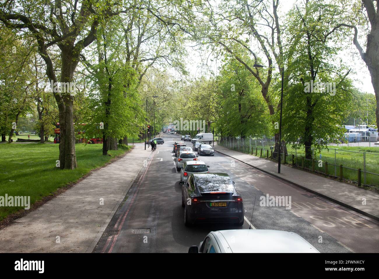 Long Road A3 with Cras in Clapham Common, London UK Stock Photo