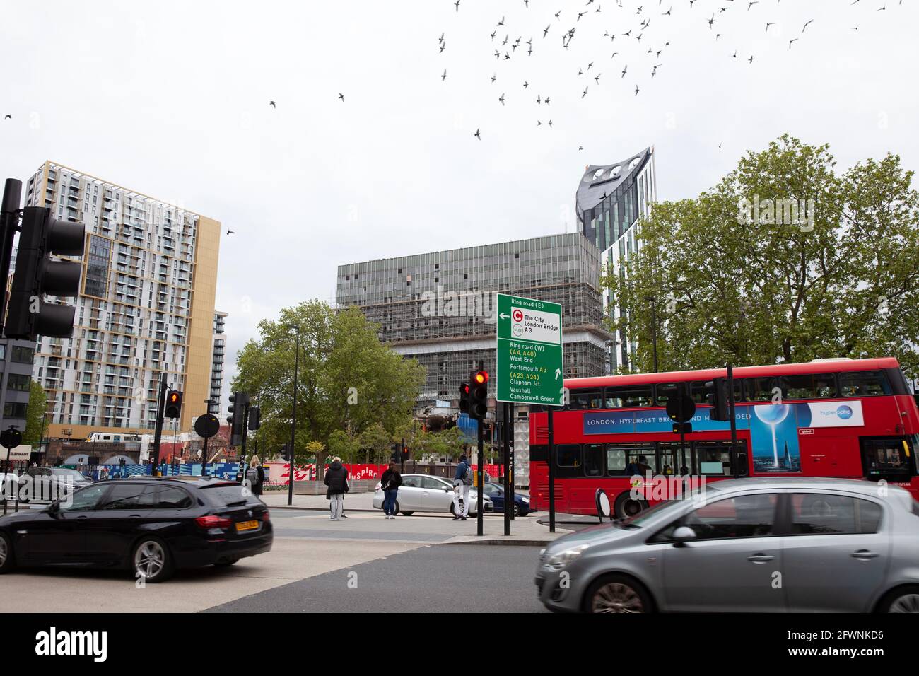 Roundabout at Elephant and Castle, with demolition of Shopping Centre in London Stock Photo