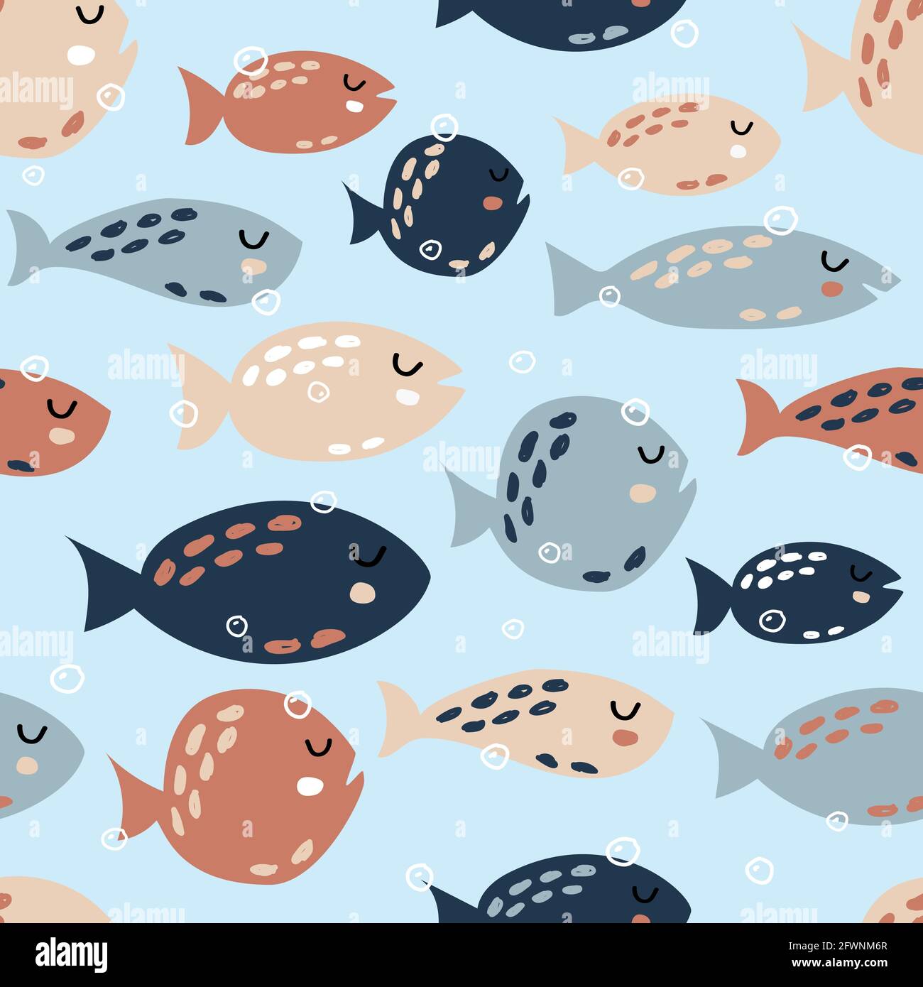 Childish seamless pattern with cute fish. Creative texture for fabric, textile Stock Vector