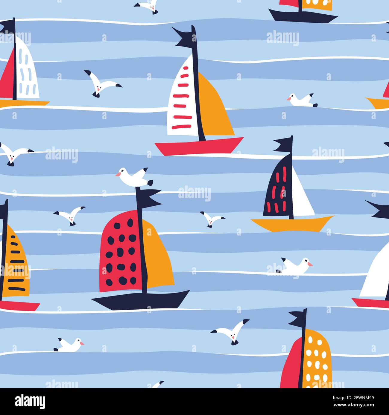 Summer seamless pattern with cute ships Creative background for fabric and textile Stock Vector