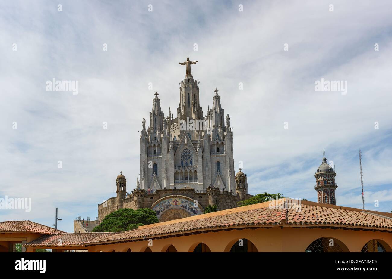Famous Temple of Sacred Heart of Jesus (Expiatori del Sagrat Cor ) on Tibidabo mountain in Barcelona, Catalonia, Spain. Stock Photo