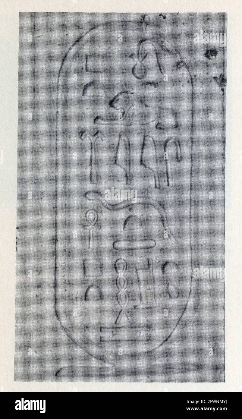 Cartouche enclosing the name of Ptolemy given life by Ptah and Isis.Ptolemaic Period, 203  BC. Stock Photo