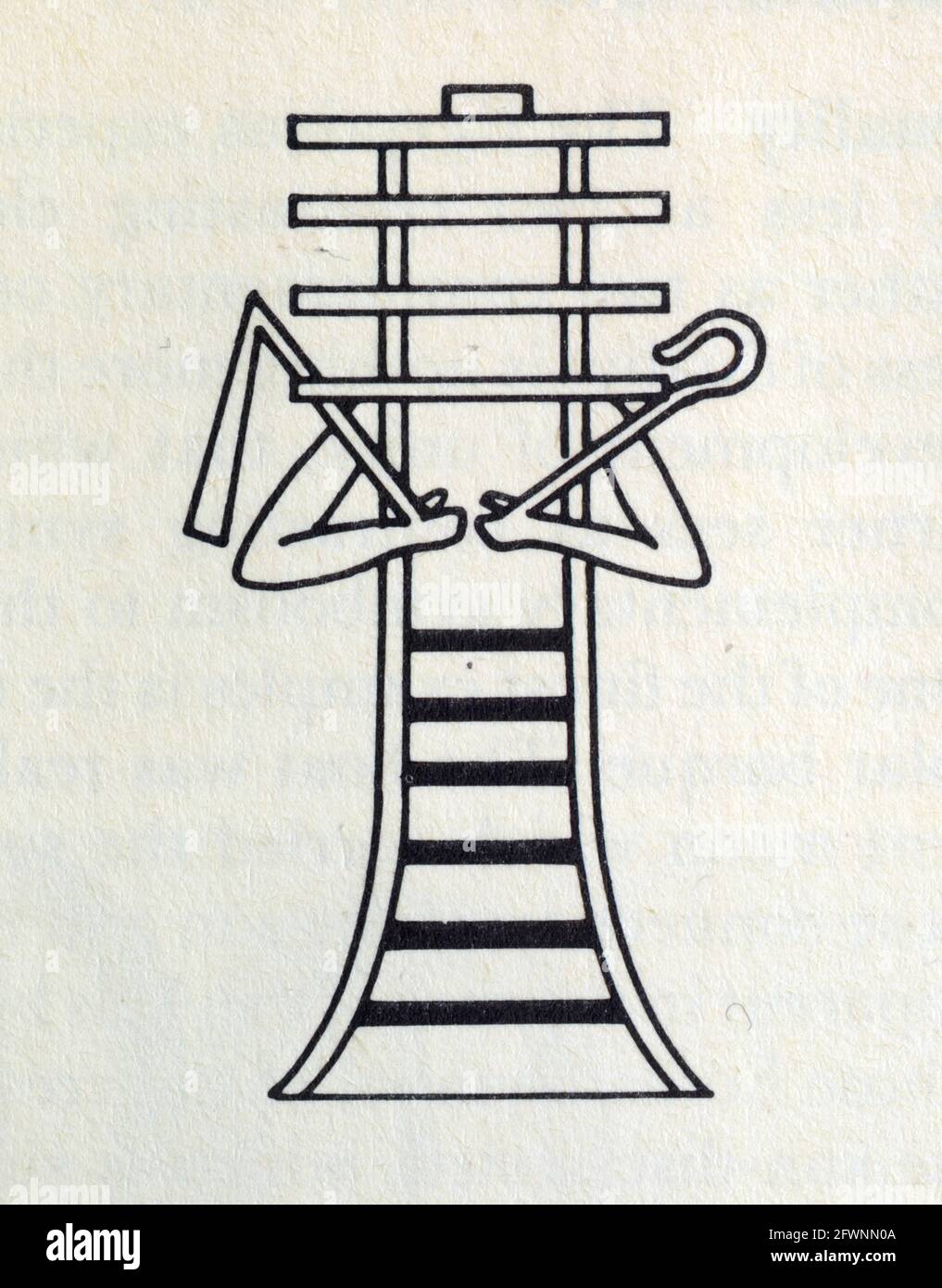 The djed-pillar alone, holding the crook and flail, was a substitute symbol for Osiris. XIX Dynasty. 1310 BC. Stock Photo