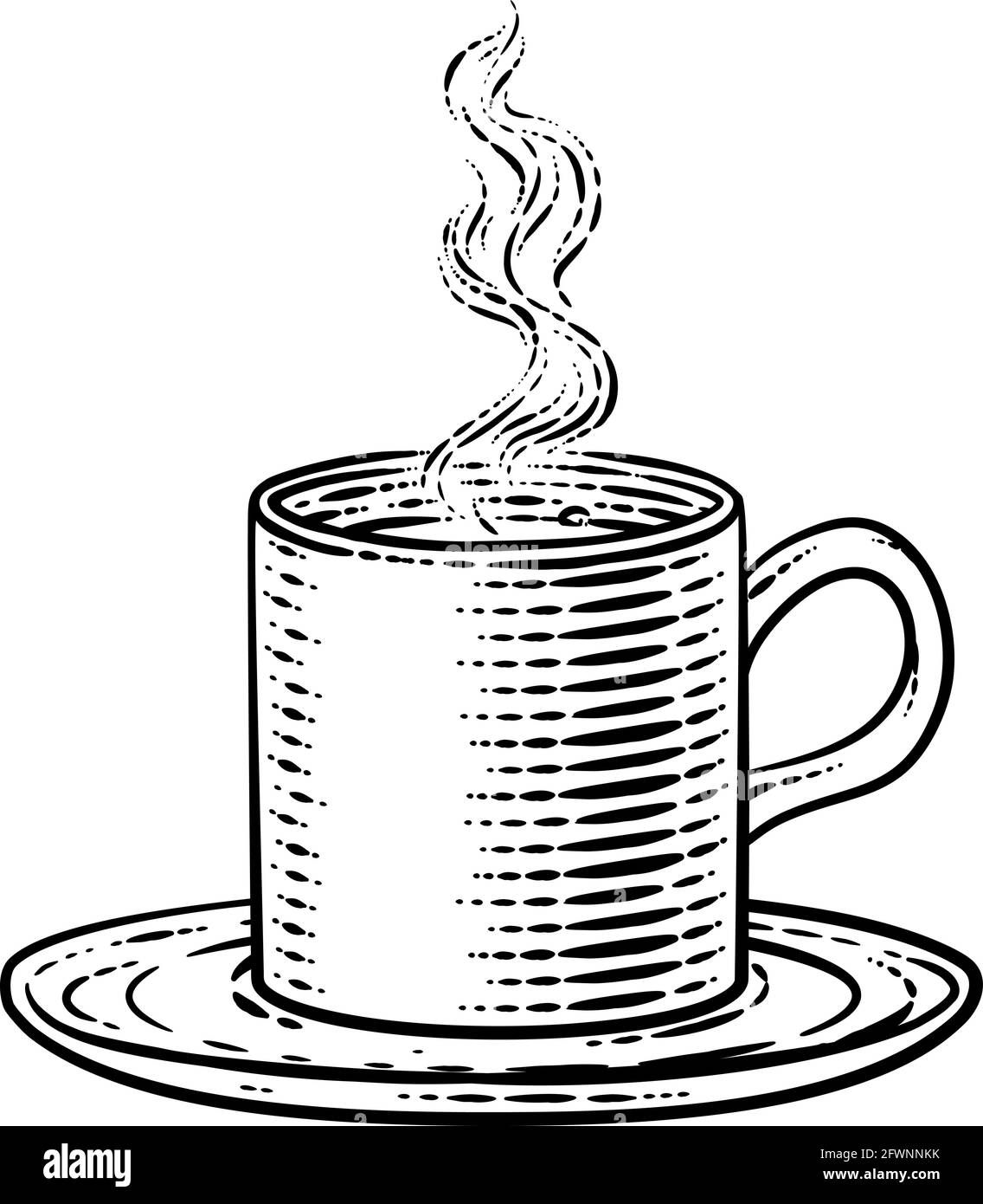 Coffee Tea Cup Hot Drink Mug Vintage Retro Etching Stock Vector