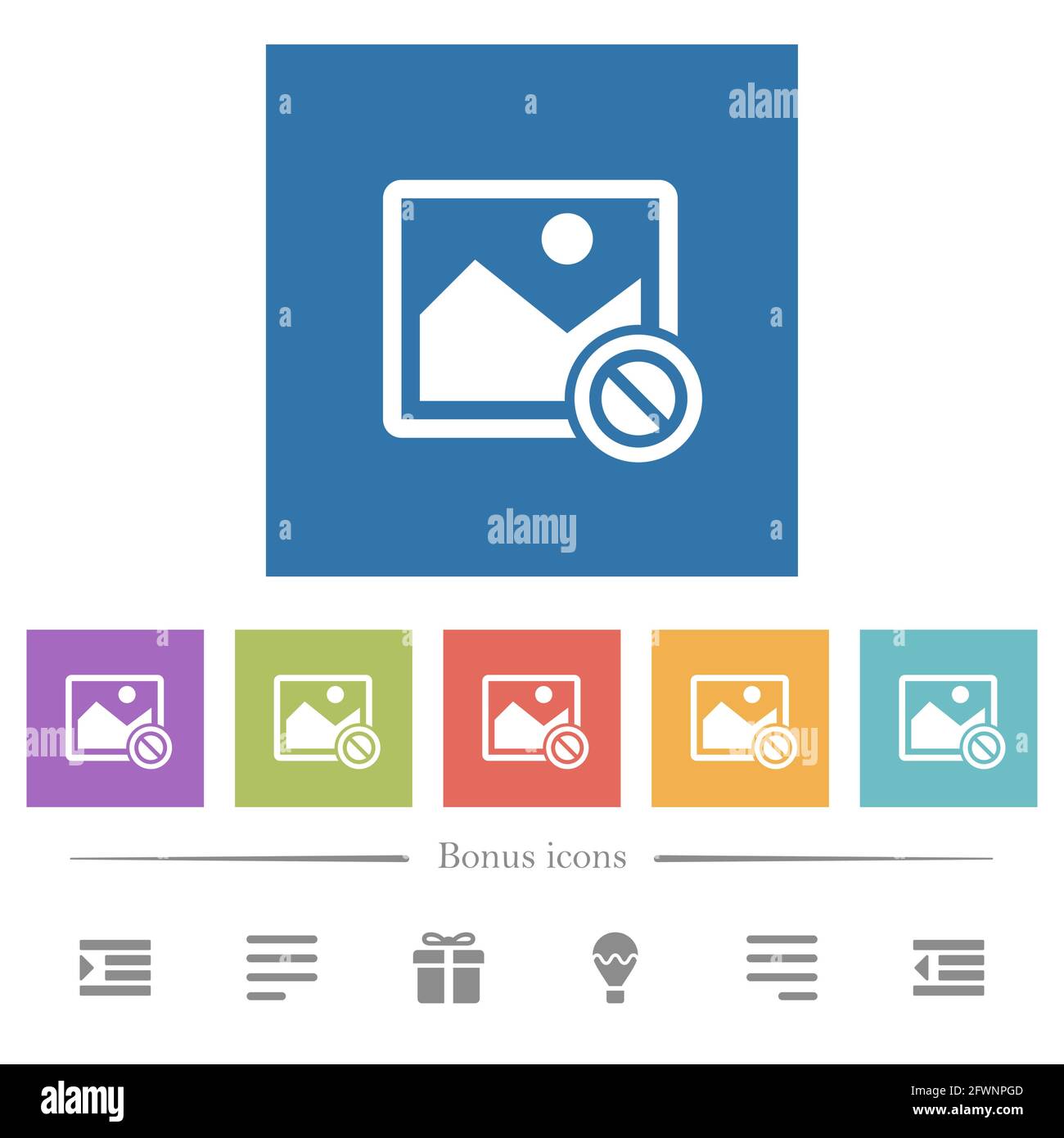 Disabled image flat white icons in square backgrounds. 6 bonus icons ...