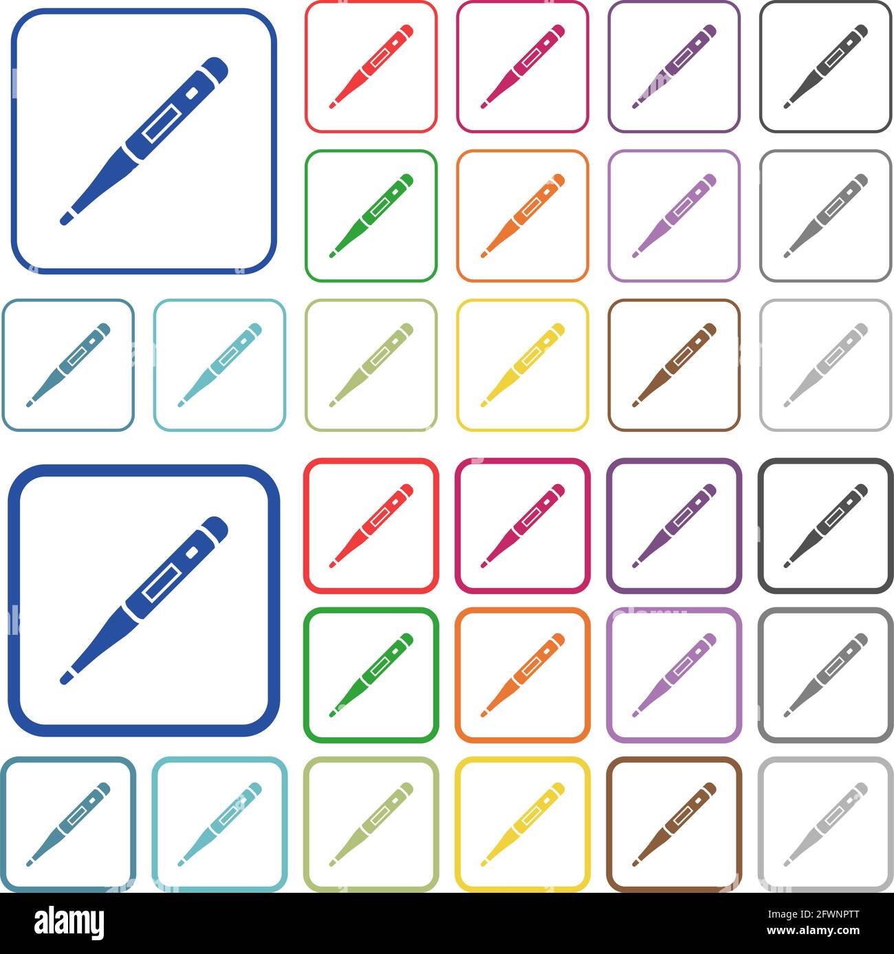 Digital thermometer color flat icons in rounded square frames. Thin and ...