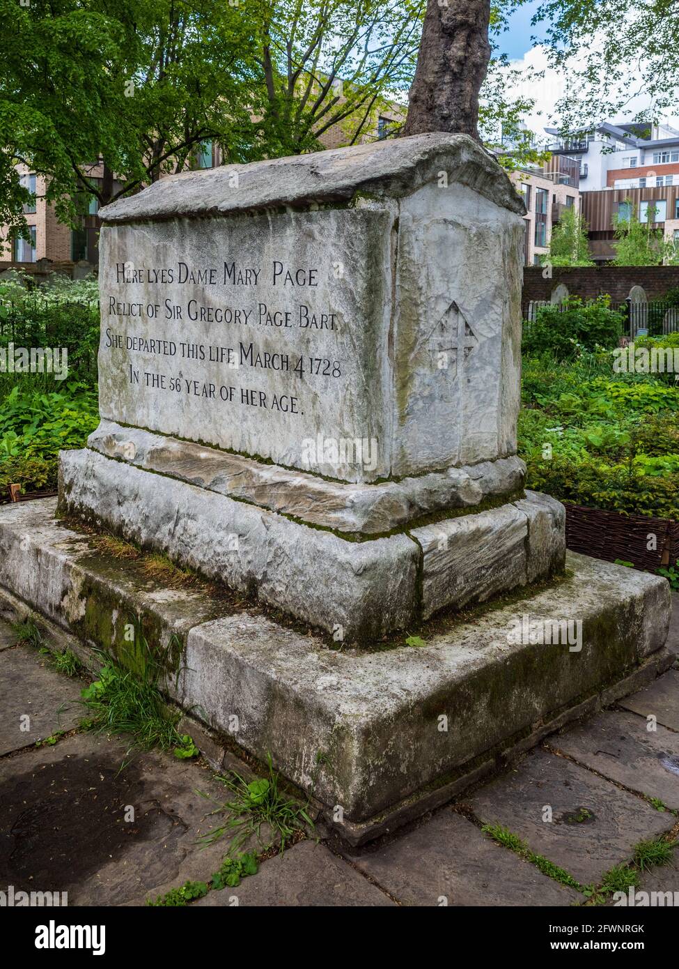 Tomb of Dame Mary Page at Bunhill Fields Burial Ground in the City of London. Stock Photo