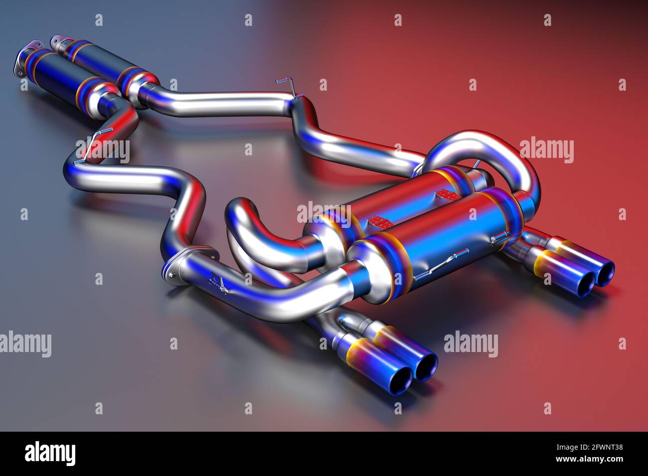 Tuning exhaust system for a sports car. Car muffler, exhaust silencer