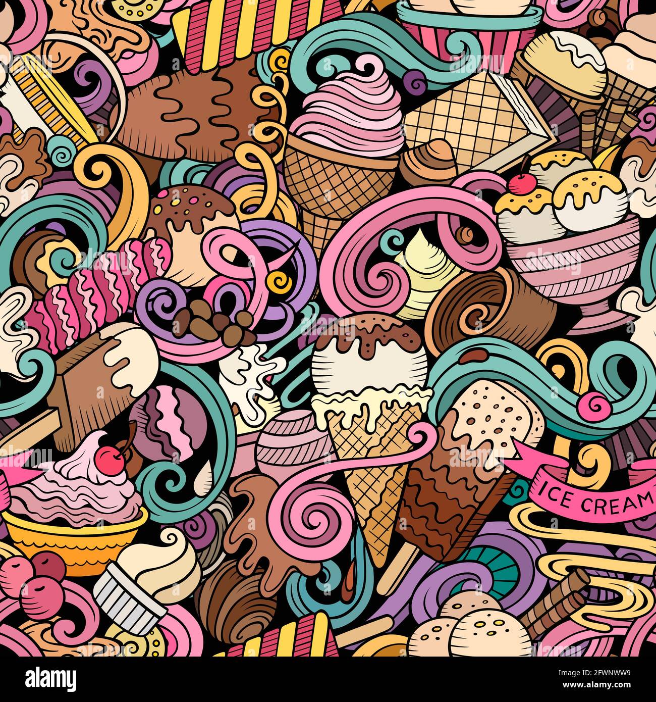 Cartoon doodles Ice-cream seamless pattern Stock Vector Image & Art - Alamy