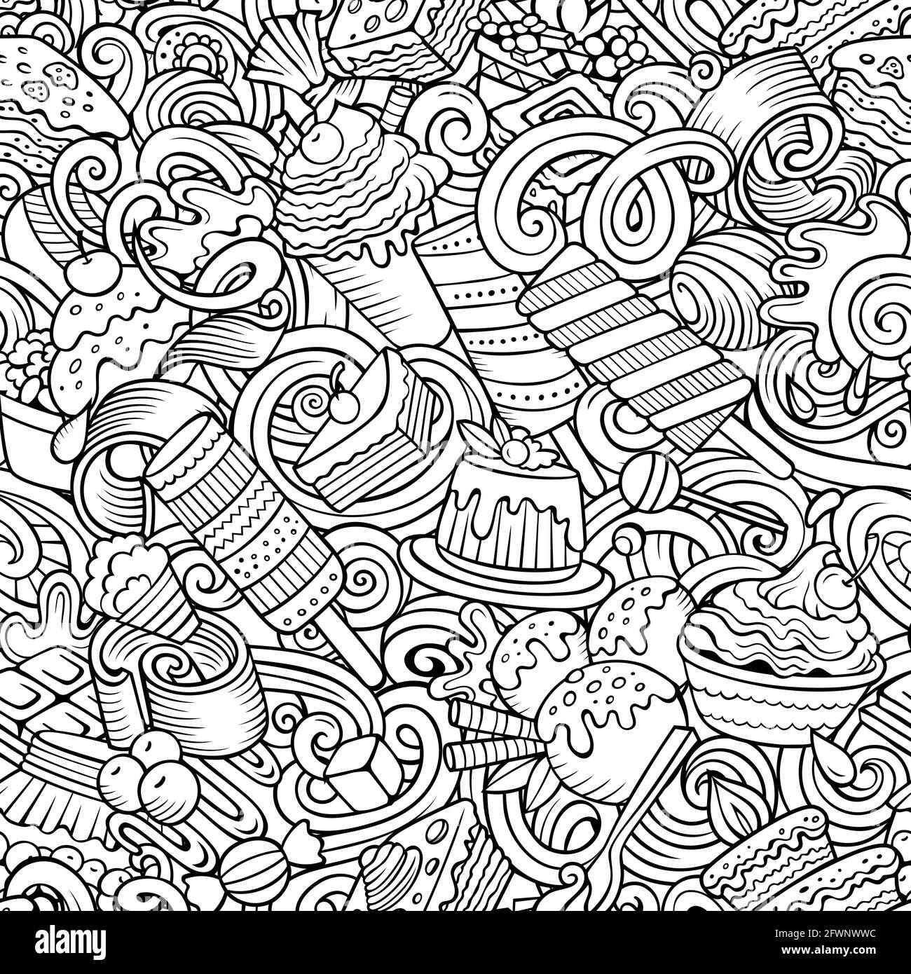 Cartoon doodles Desserts seamless pattern Stock Vector Image & Art - Alamy