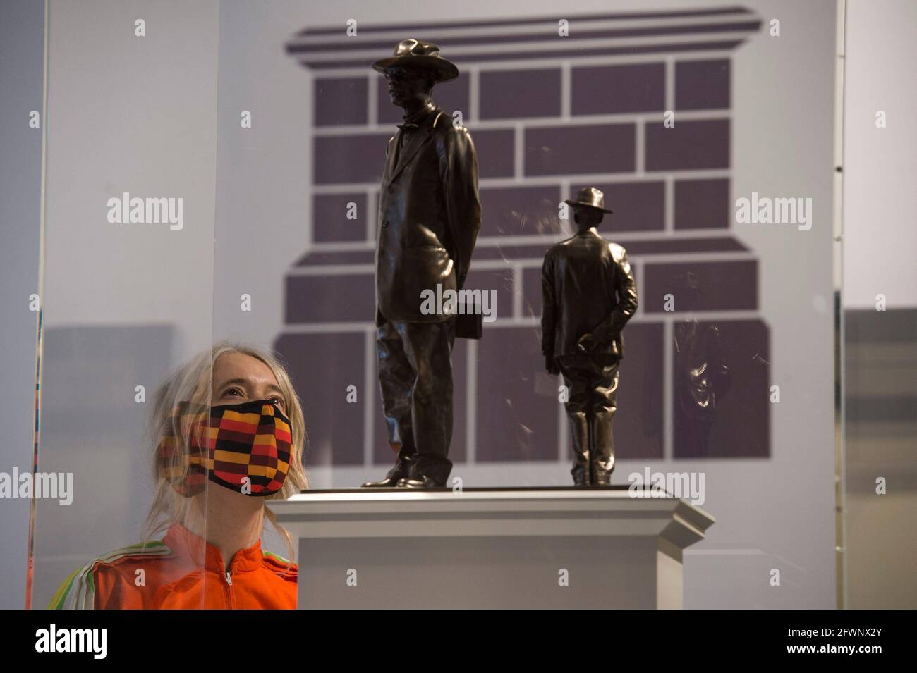Deputy Mayor Justine Simons looks at Antelope by Samson Kambalu, at the National Gallery, in London, one of the six artworks prorposed as the next design for the Fourth Plinth at Trafalgar Square. Picture date: Monday May 24, 2021. Stock Photo