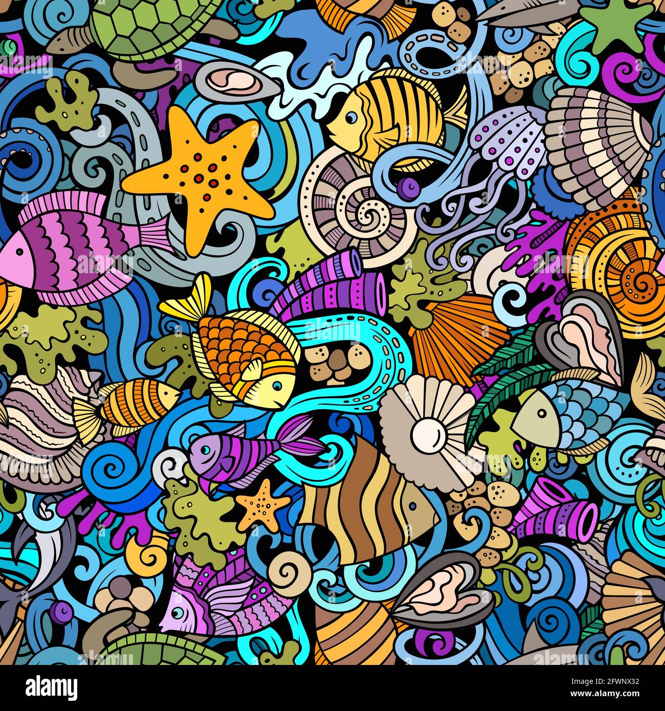 Cartoon doodles Sea Life seamless pattern Stock Vector Image & Art - Alamy
