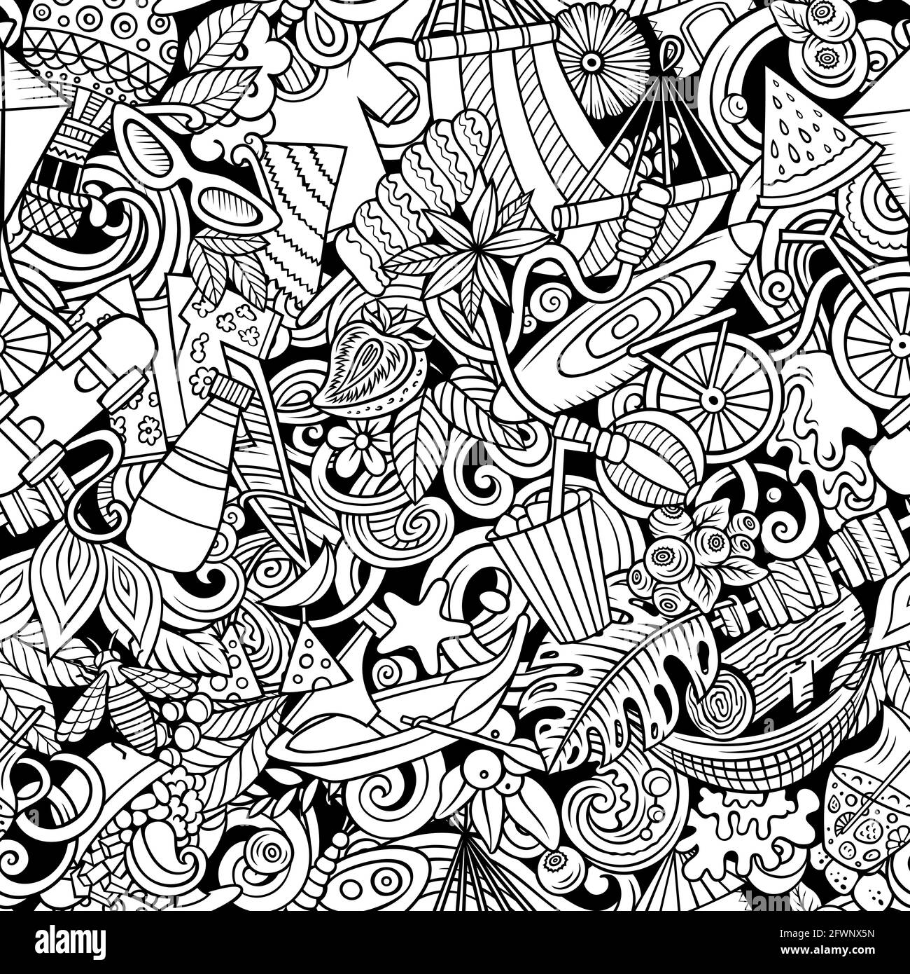 Cartoon doodles Summer seamless pattern Stock Vector Image & Art - Alamy