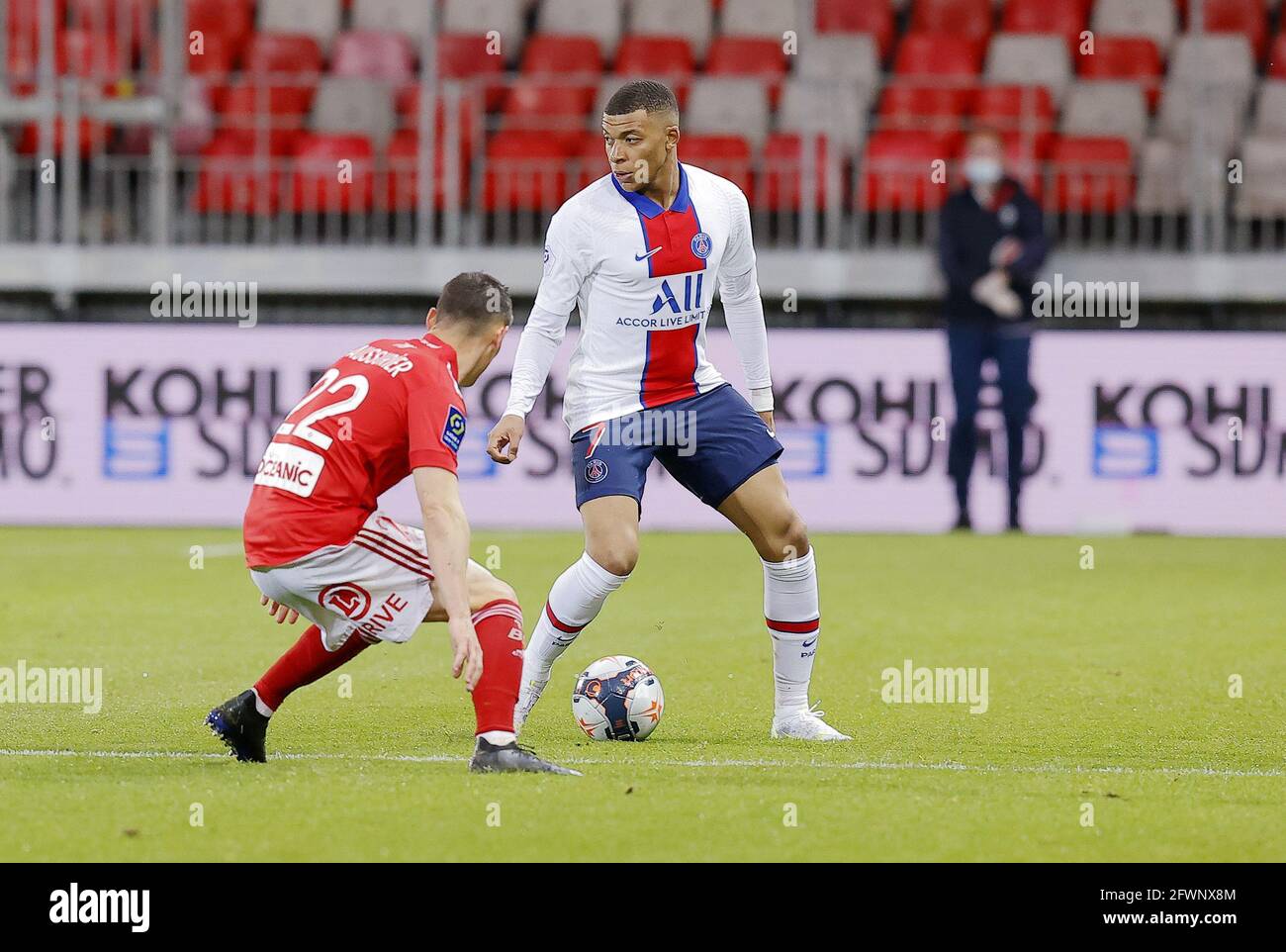 Kylian Mbappe Of Psg And Julien Faussurier Of Brest During The French Championship Ligue 1 Football Match Between Stade Brestois And Paris Saint Germain On May 23 2021 At Francis Le Ble Stadium [ 962 x 1300 Pixel ]
