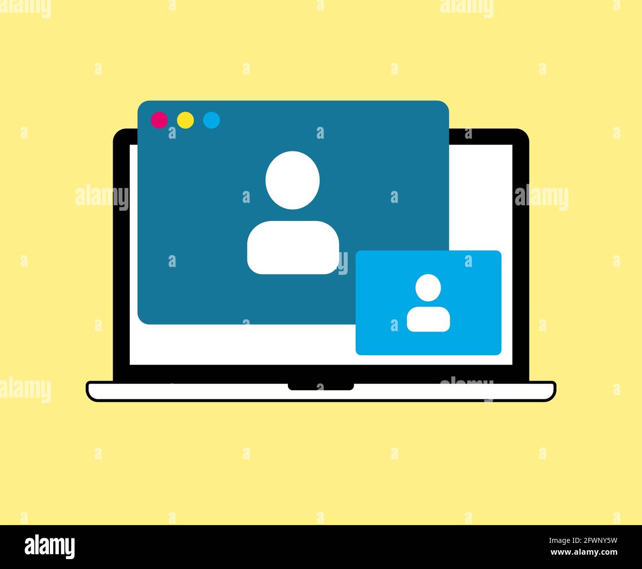 Online webinar, video call on laptop. Meetings at the level of colleagues, modern education Stock Vector