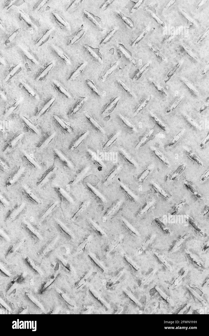 White Background of old metal diamond plate in silver color background Stock Photo