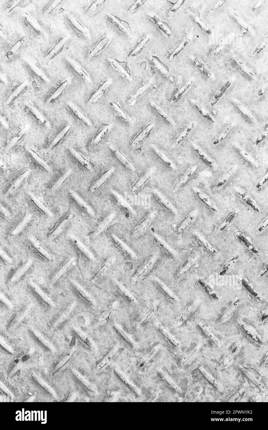 White Background of old metal diamond plate in silver color background Stock Photo